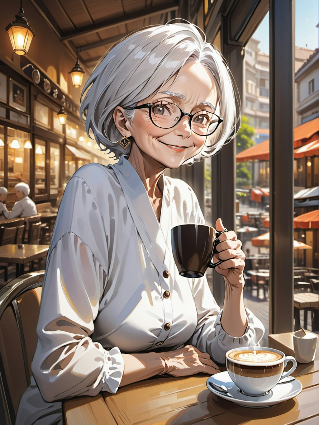 コーヒーを楽しむ老女　その２