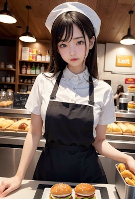 ハンバーガー屋でバイトする女子高生