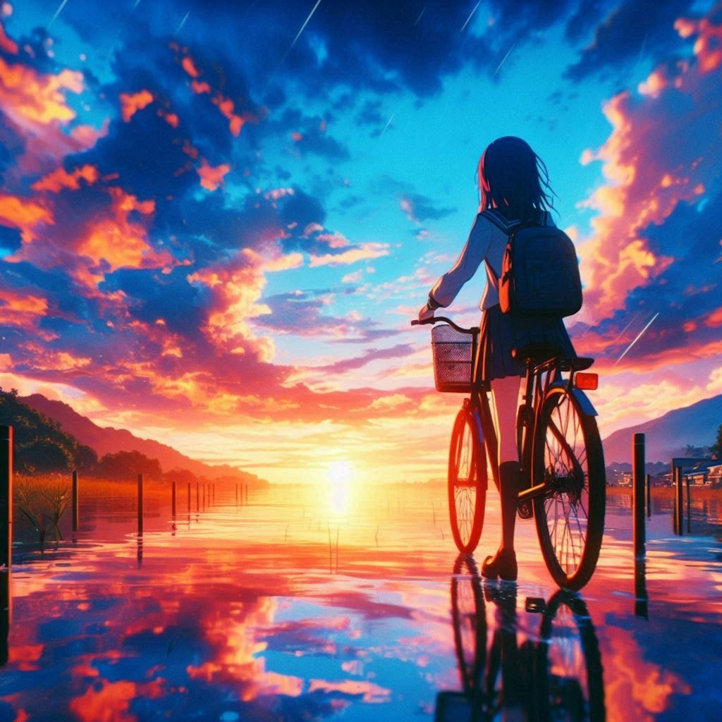 自転車と夕日