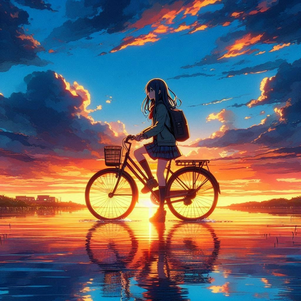 自転車と夕日