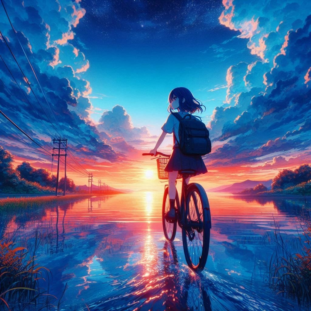 自転車と夕日