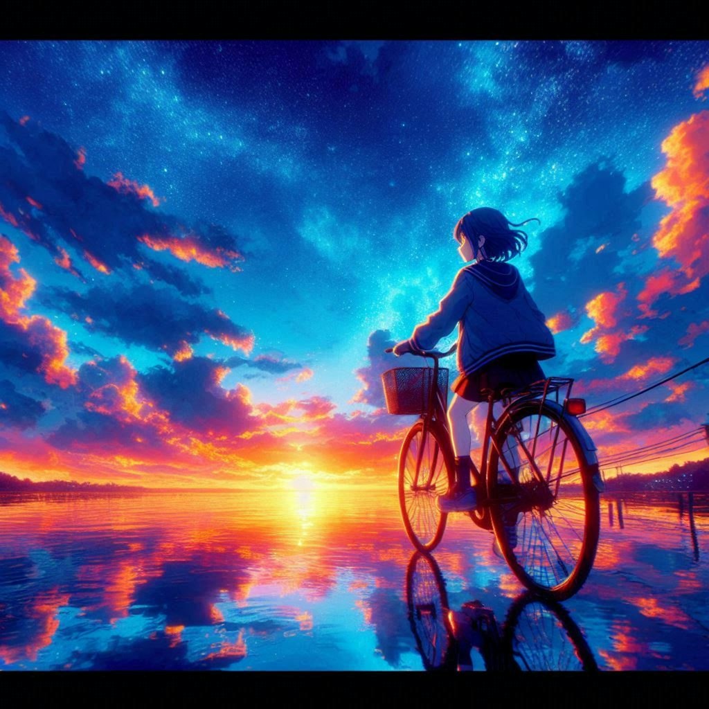 自転車と夕日