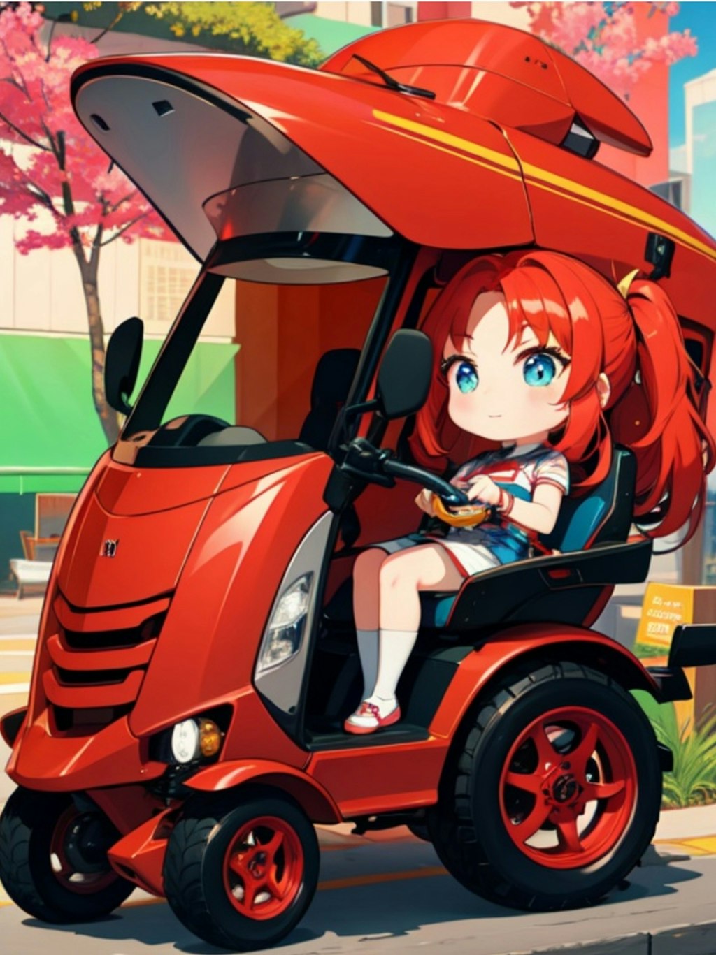 赤い車と赤髪ちゃん