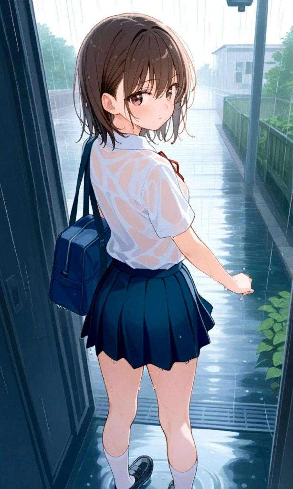 突然の雨とビショ濡れのJK
