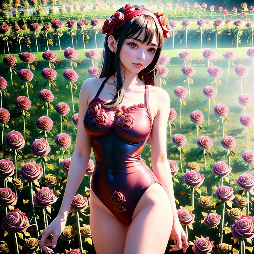 Rose SwimSuit Park beauty　競泳水着バラ園　エレガントな彼女編