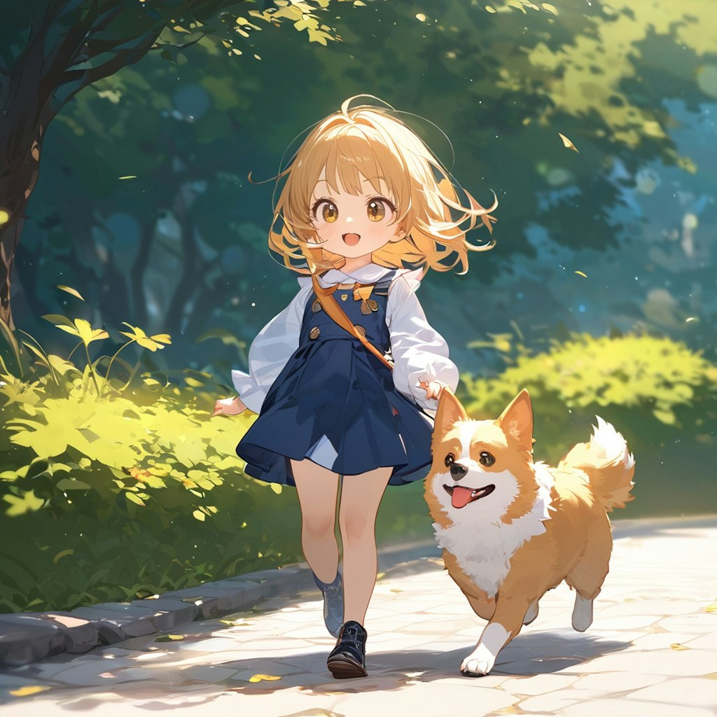 犬の散歩をする女の子