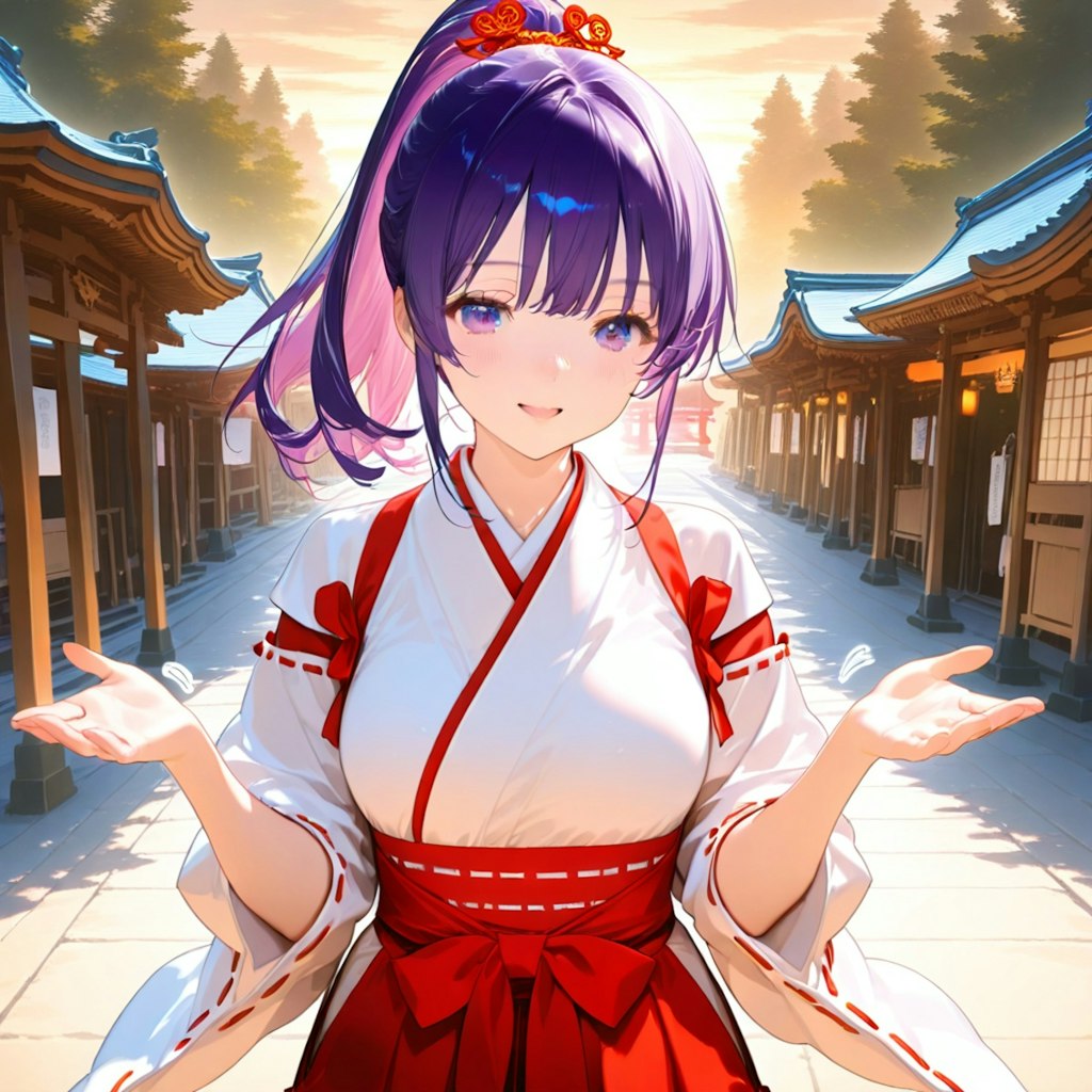 紫髪少女と神社