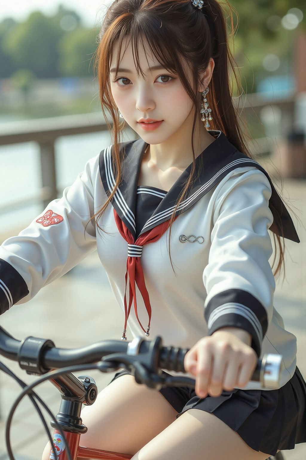 中国系少女の自転車通学