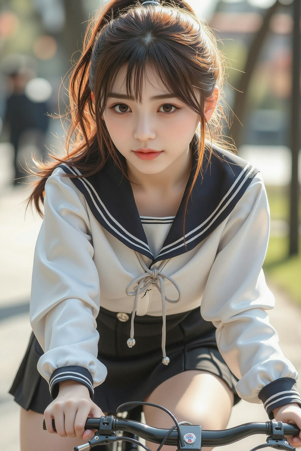 中国系少女の自転車通学