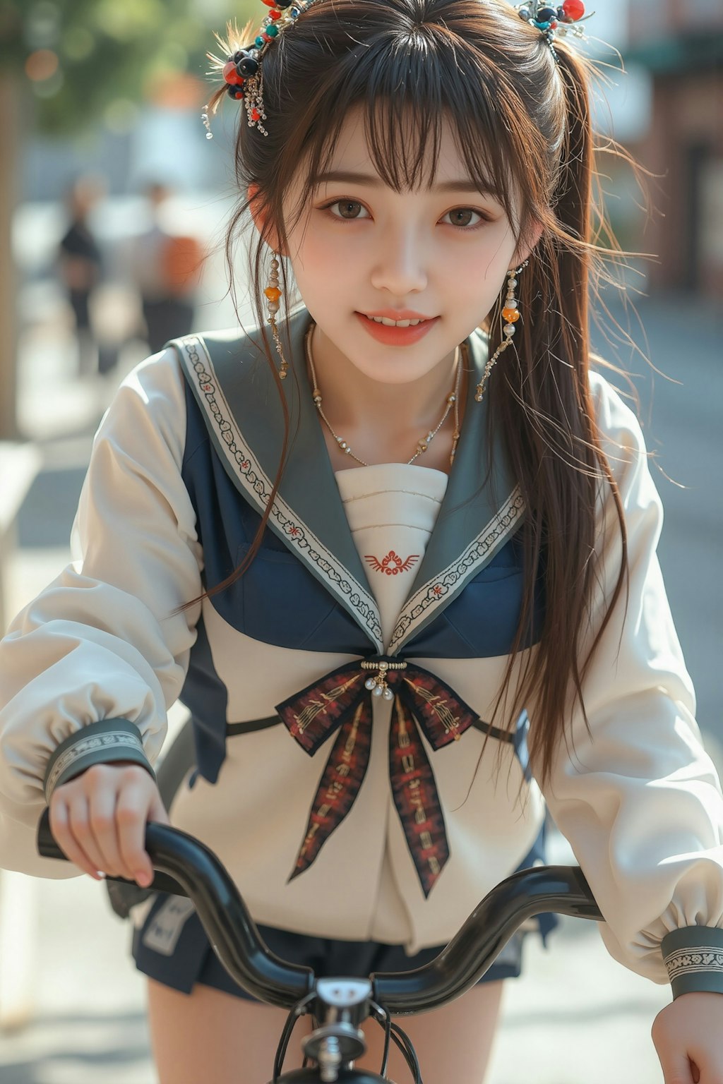 中国系少女の自転車通学