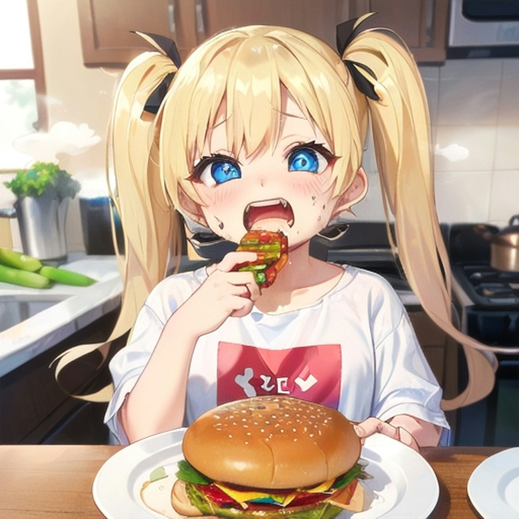 でっかいハンバーガーを食べる女の子