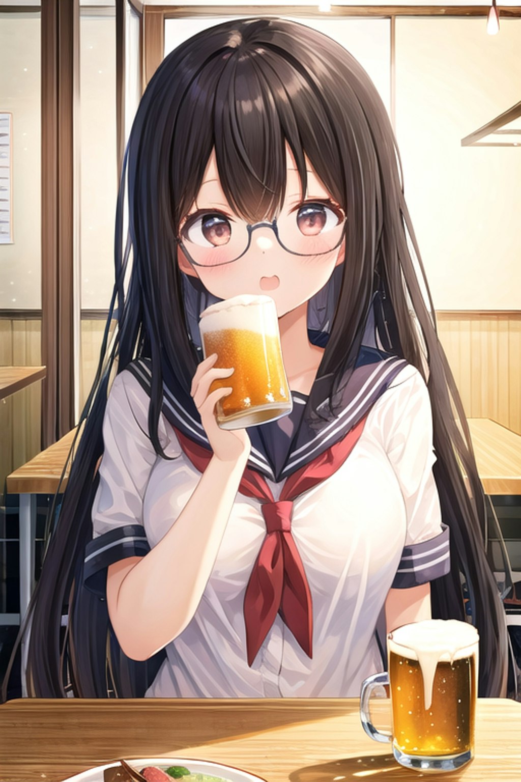 「く～っ！　学校帰りの一杯はたまらないわ～💖」　※ノンアルコールビールです