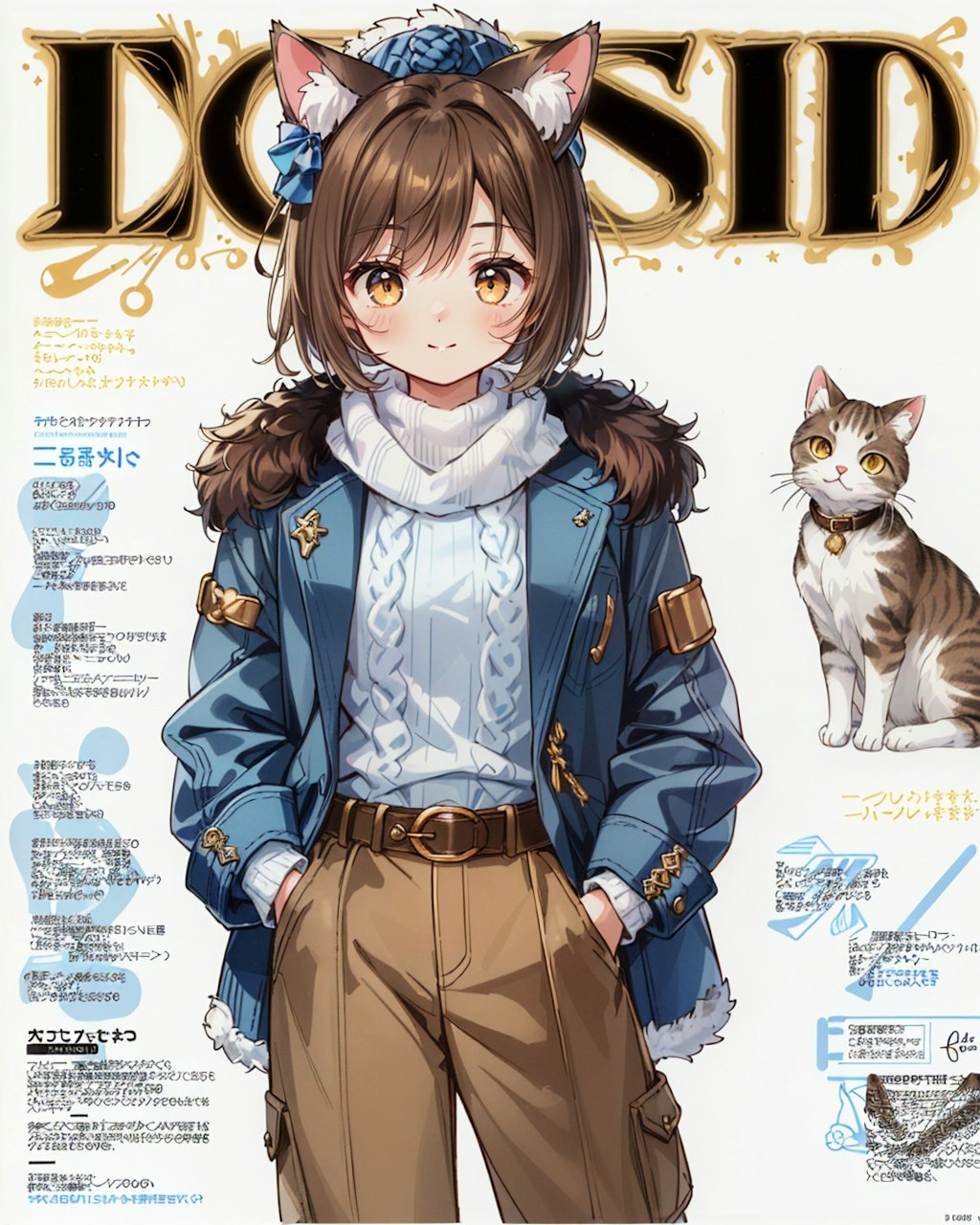 暖かい毛皮付きの冬服な猫娘