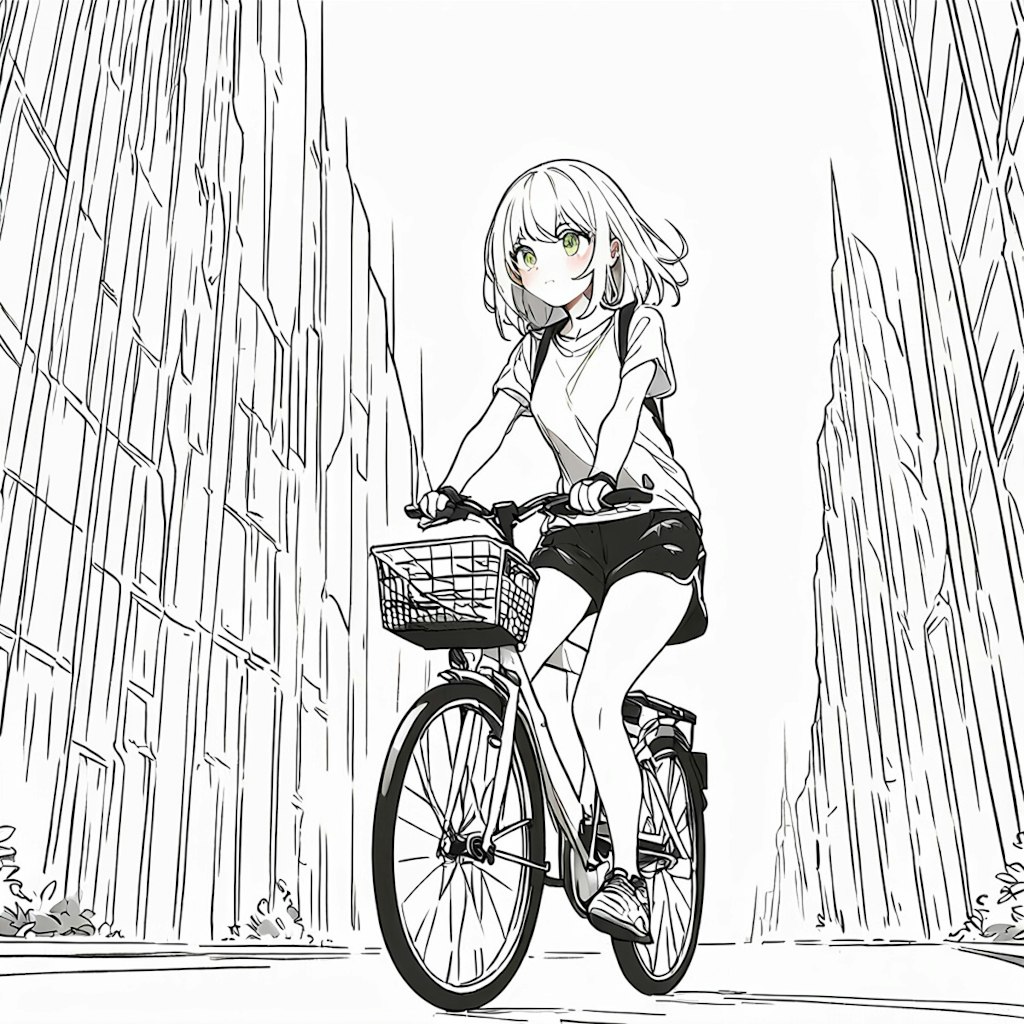 ラインアート、自転車に乗る