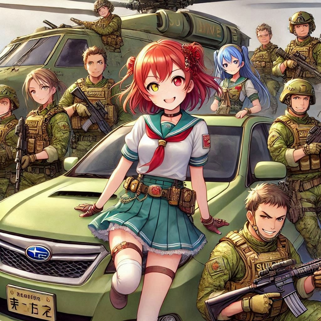 ラブライブキャラとスバルレガシィアウトバック軍用車