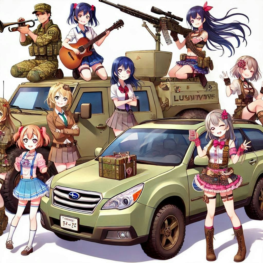 ラブライブキャラとスバルレガシィアウトバック軍用車