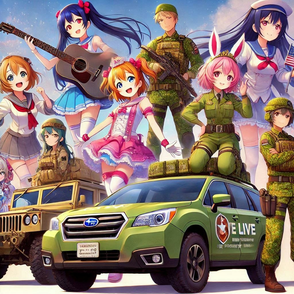 ラブライブキャラとスバルレガシィアウトバック軍用車