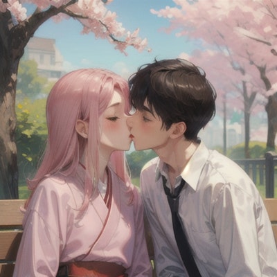 桜の下でキス