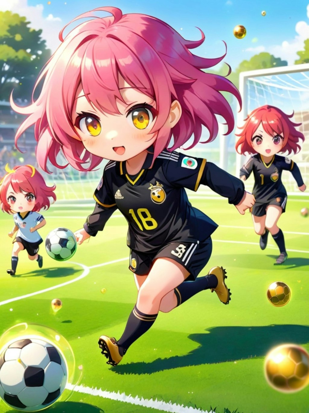 サッカーするピンク髪ちゃん