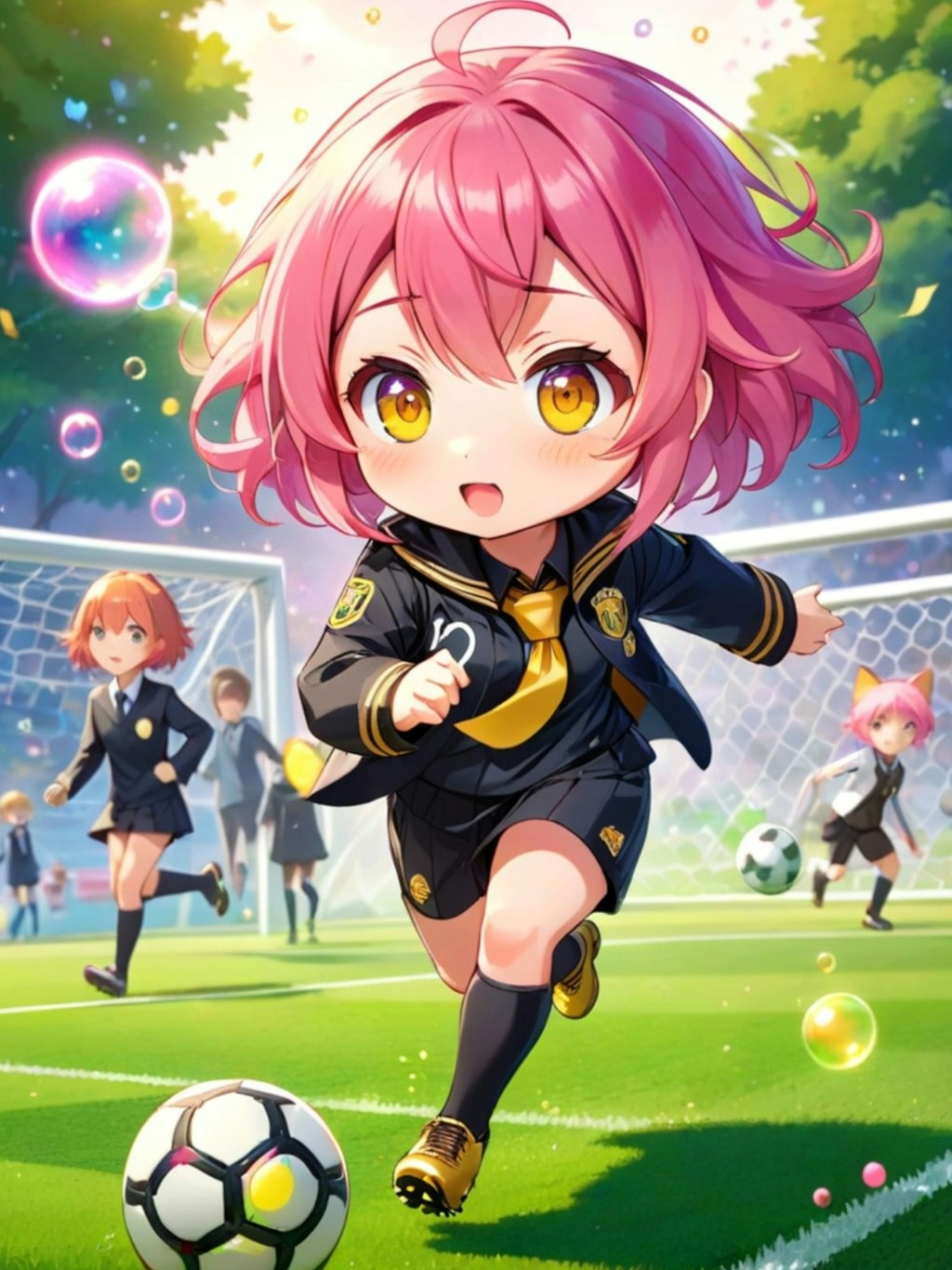 サッカーするピンク髪ちゃん