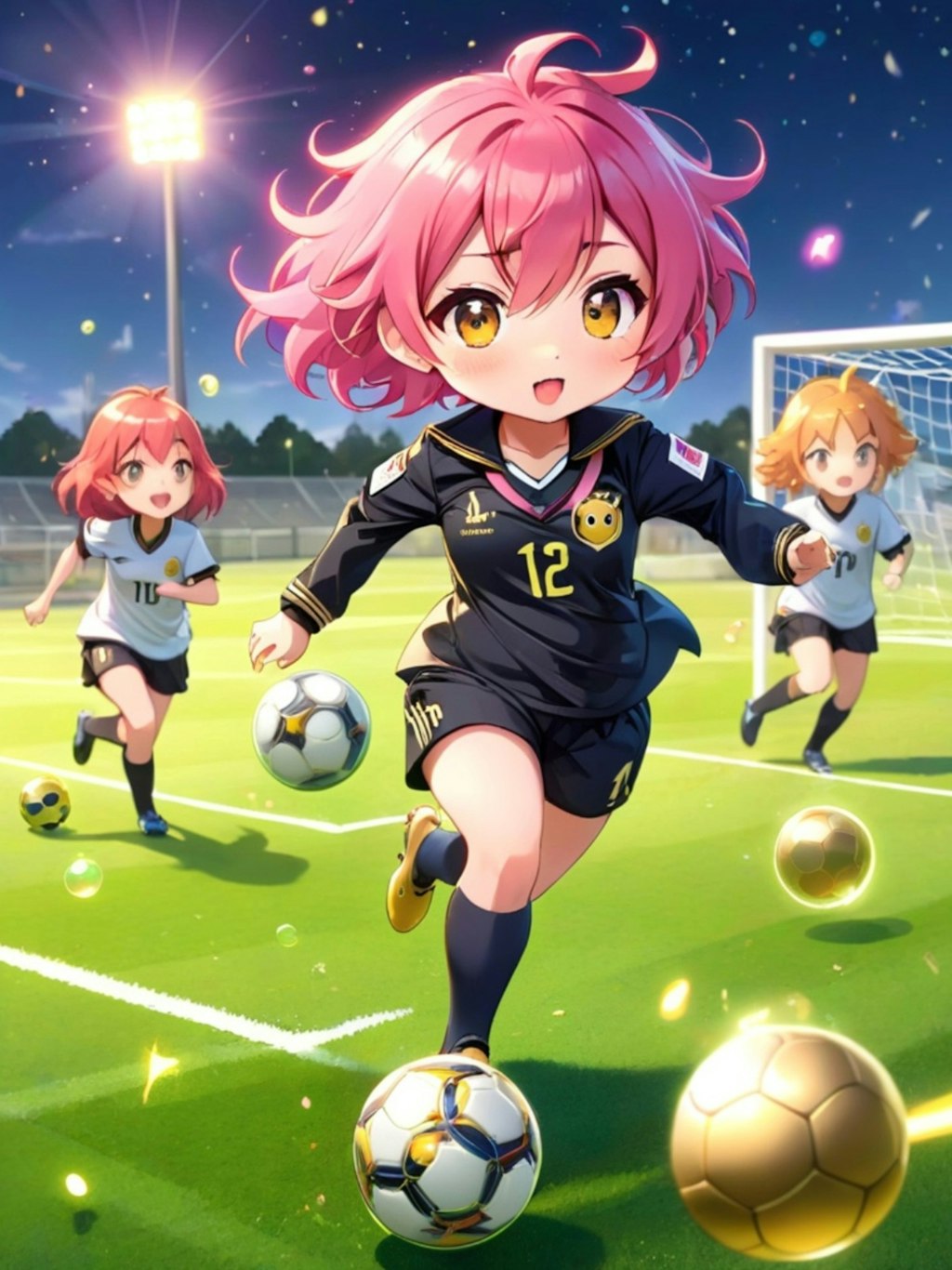 サッカーするピンク髪ちゃん