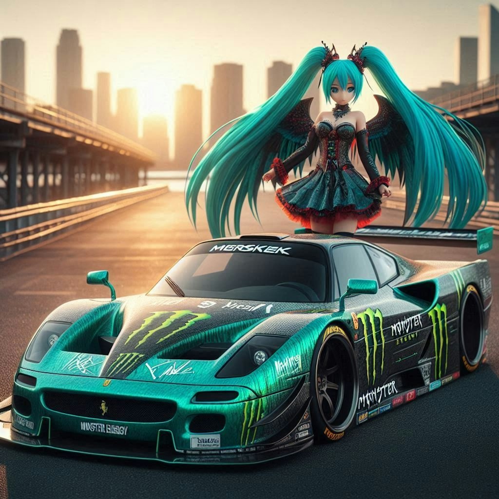 モンスターエナジーリバティーウォークフェラーリF50のドリ車と初音ミク