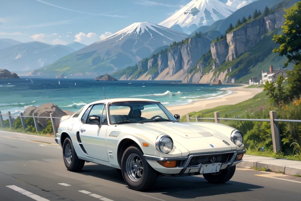 【実験的画像生成】トヨタ2000GT の走行シーンー各画像生成モデル使用ー