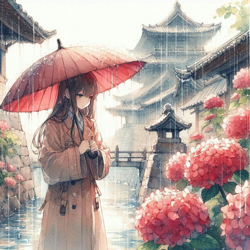 雨に煙る紫陽花