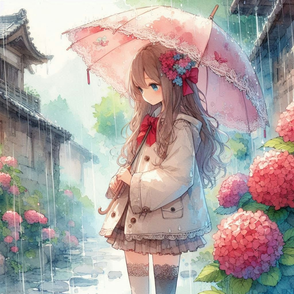 雨に煙る紫陽花