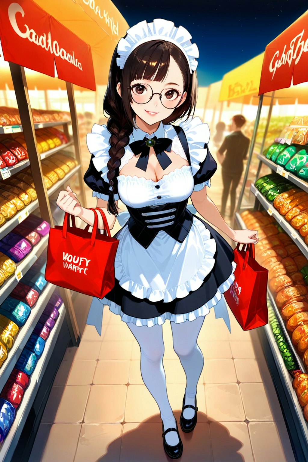 市場で買い物
