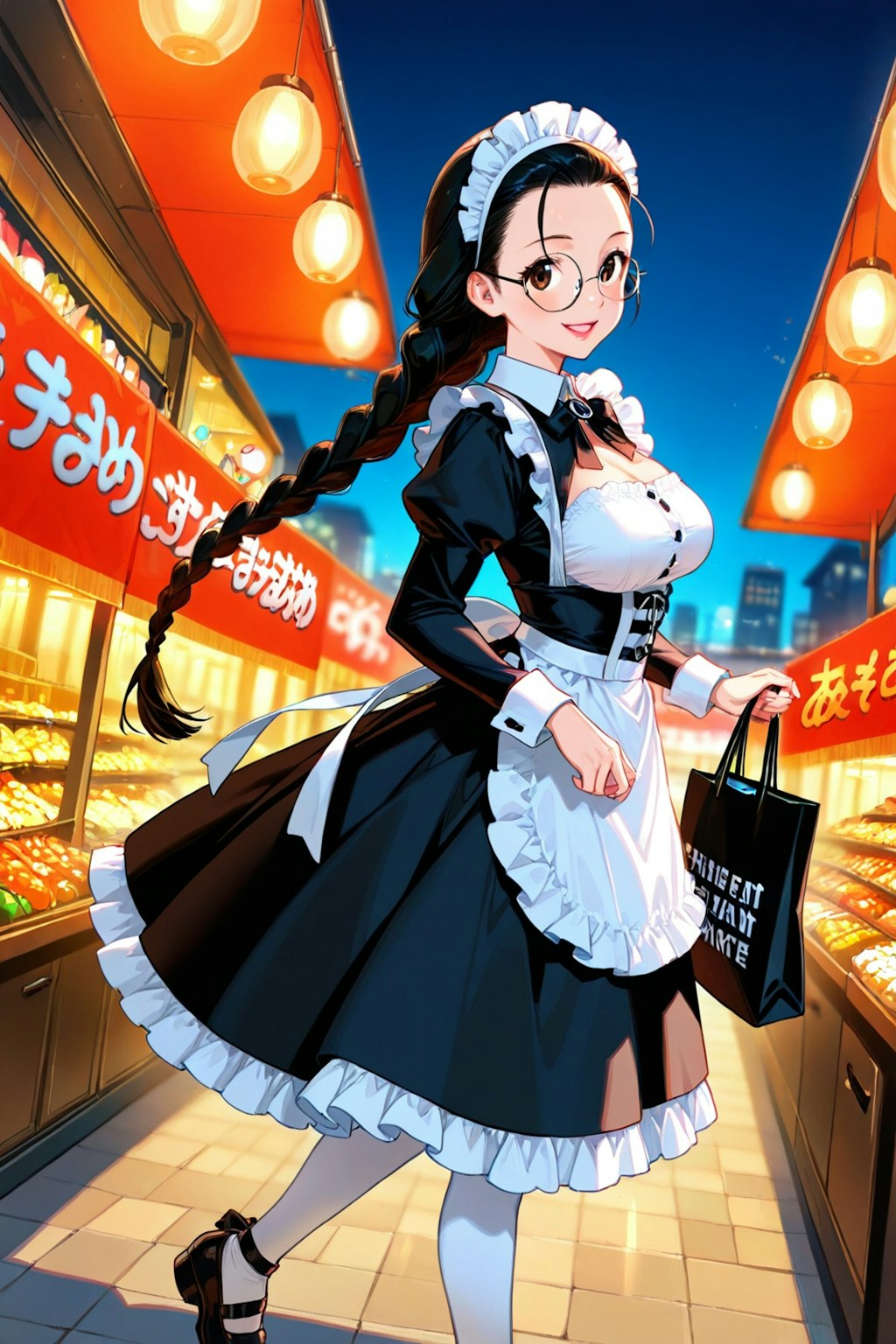 市場で買い物