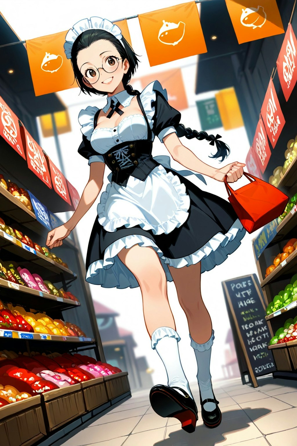 市場で買い物