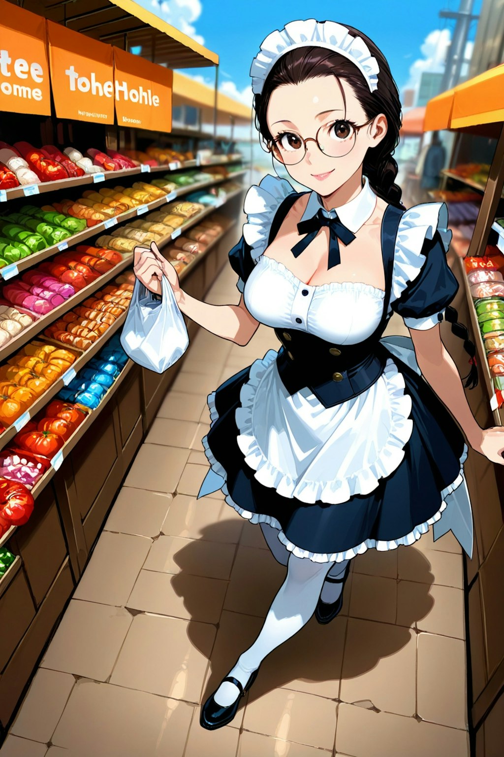 市場で買い物
