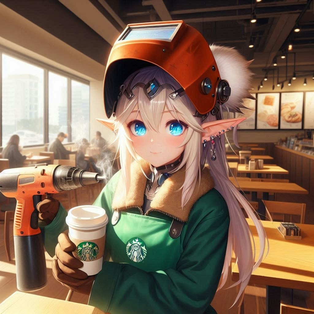 スタバで仕事してるエルフの少女