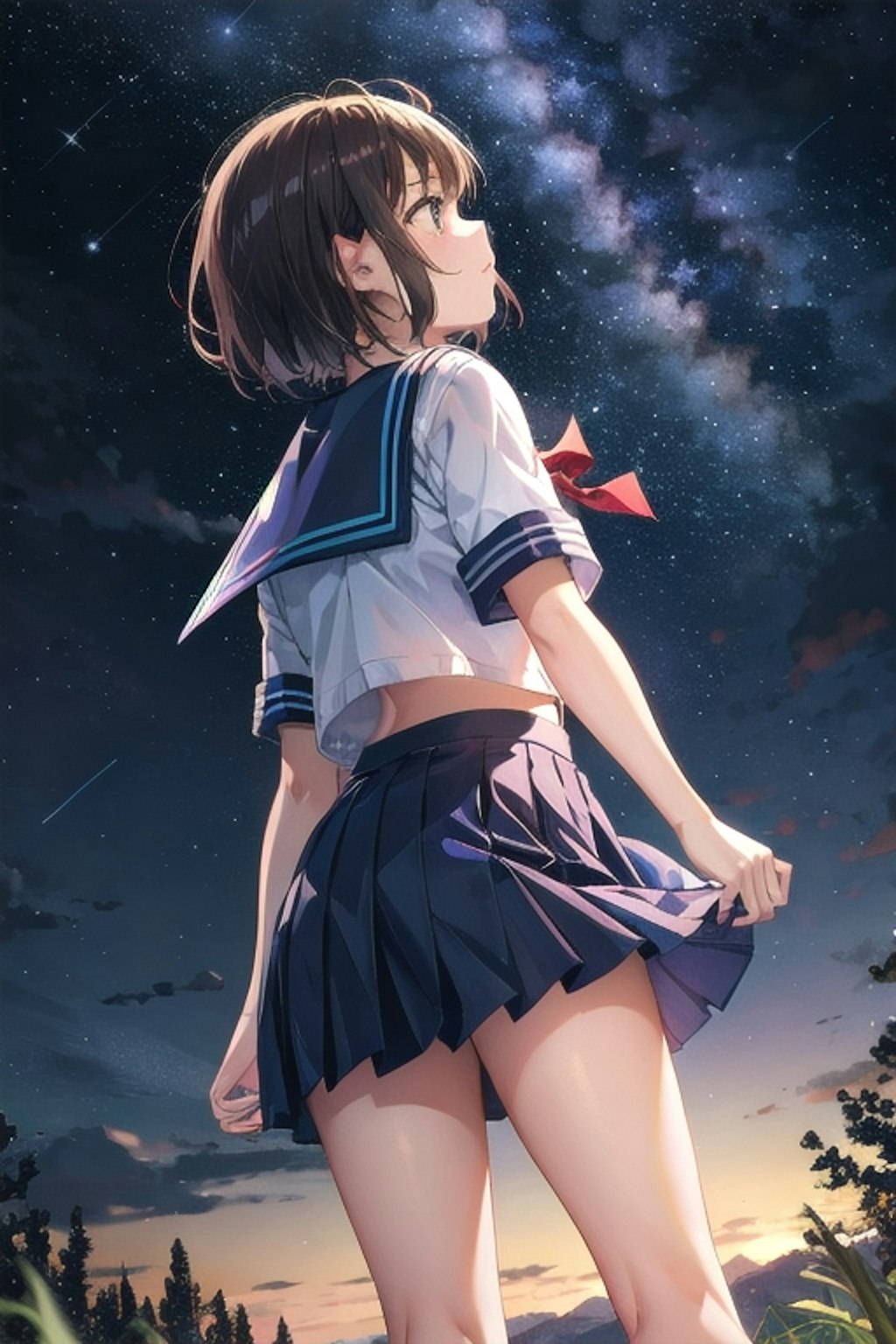 少女、空を眺める