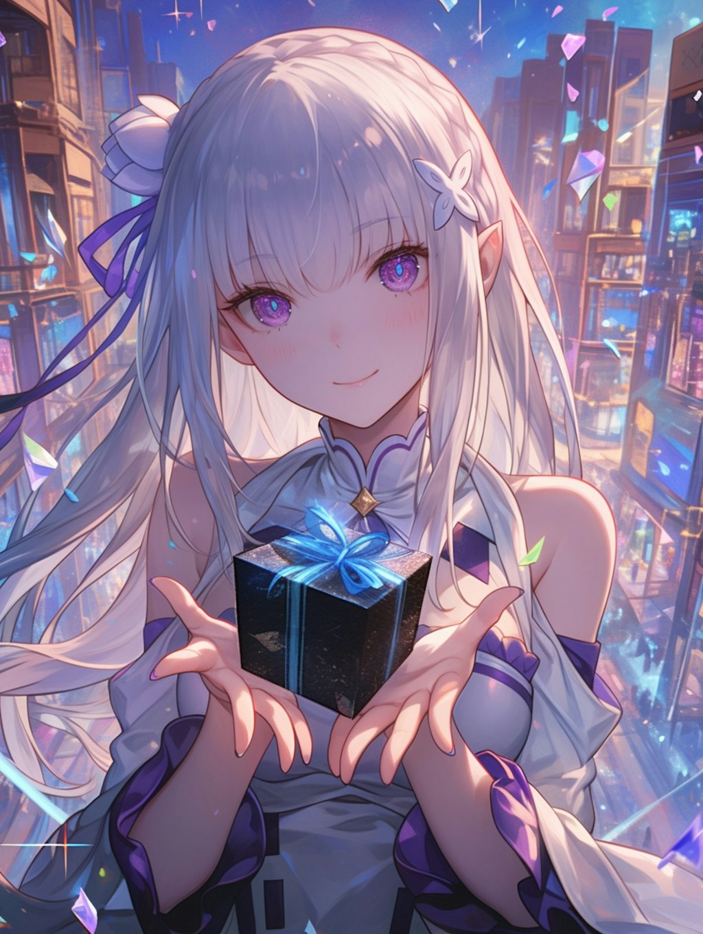 プレゼントをするエミリア Emilia giving a gift