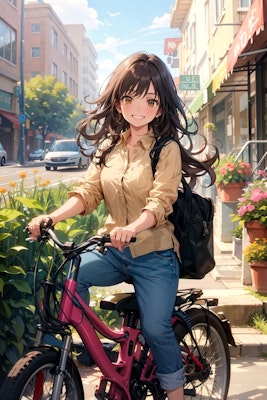 自転車に乗ったかわいい女の子