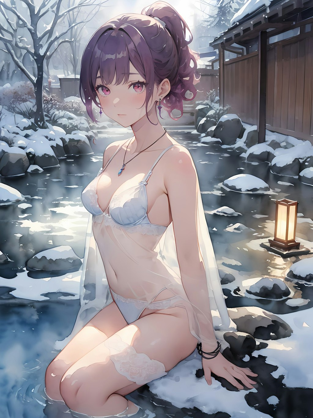 冬の露天風呂の風景
