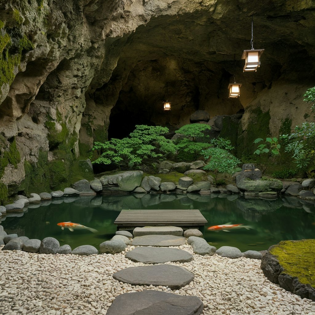 洞窟の中の日本庭園