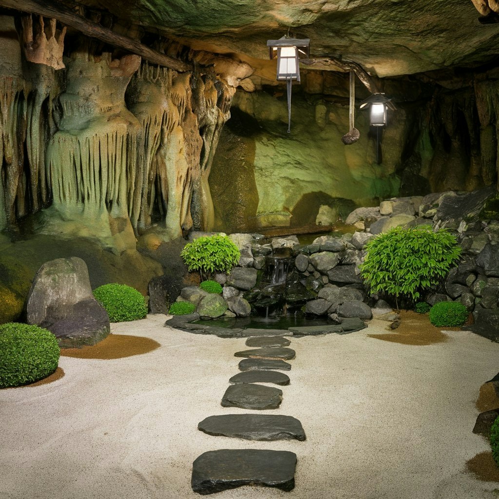 洞窟の中の日本庭園