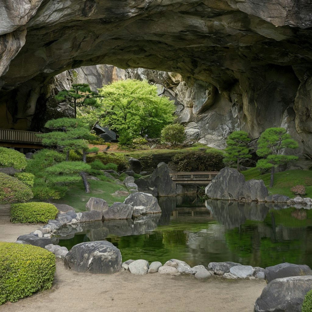 洞窟の中の日本庭園