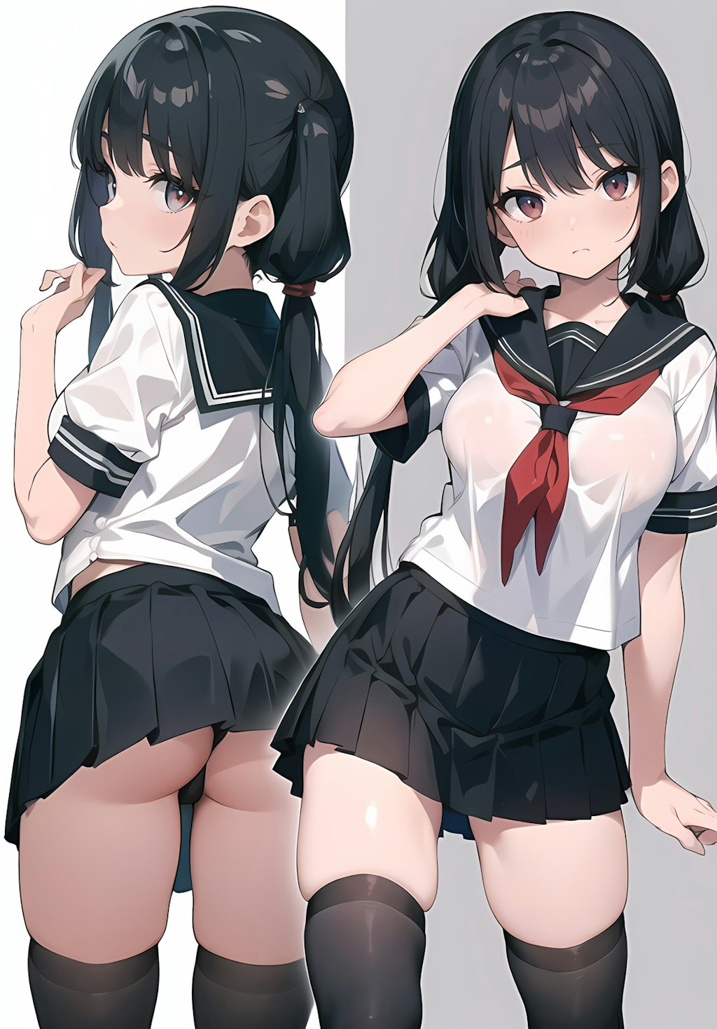 女の娘♪　黒髪ツインテール制服JK　ミニスカ　パンちら♡ 1（12枚）