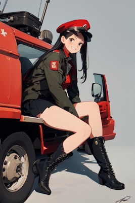 0601-27女性兵士と車