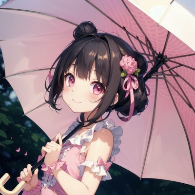 傘をさすお団子姫