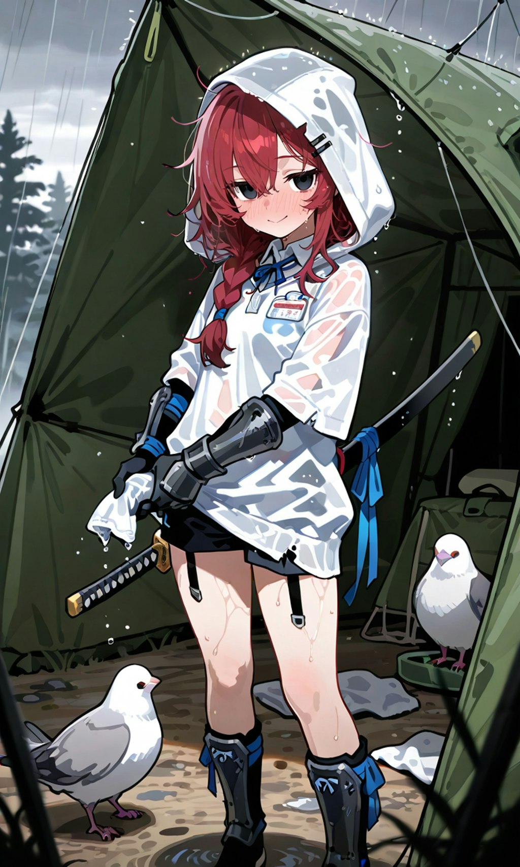 突然の豪雨に襲われる人斬りちゃん
