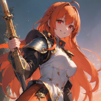 戦いに赴く戦闘狂のオレンジ髪の女騎士様