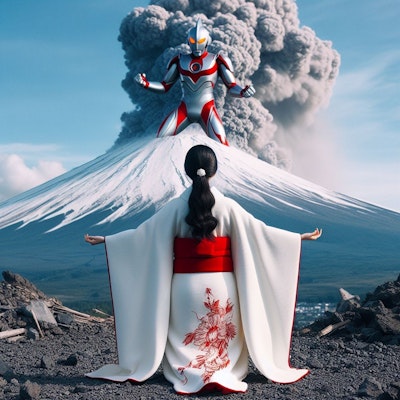 富士山からウルトラマンを召喚する巫女さん
