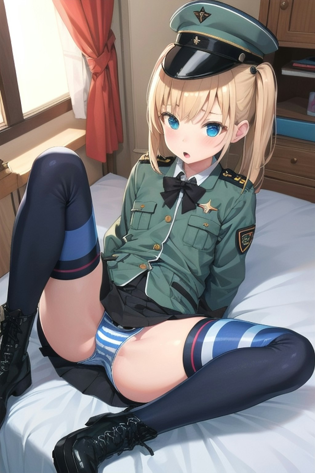 縞パン軍服少女