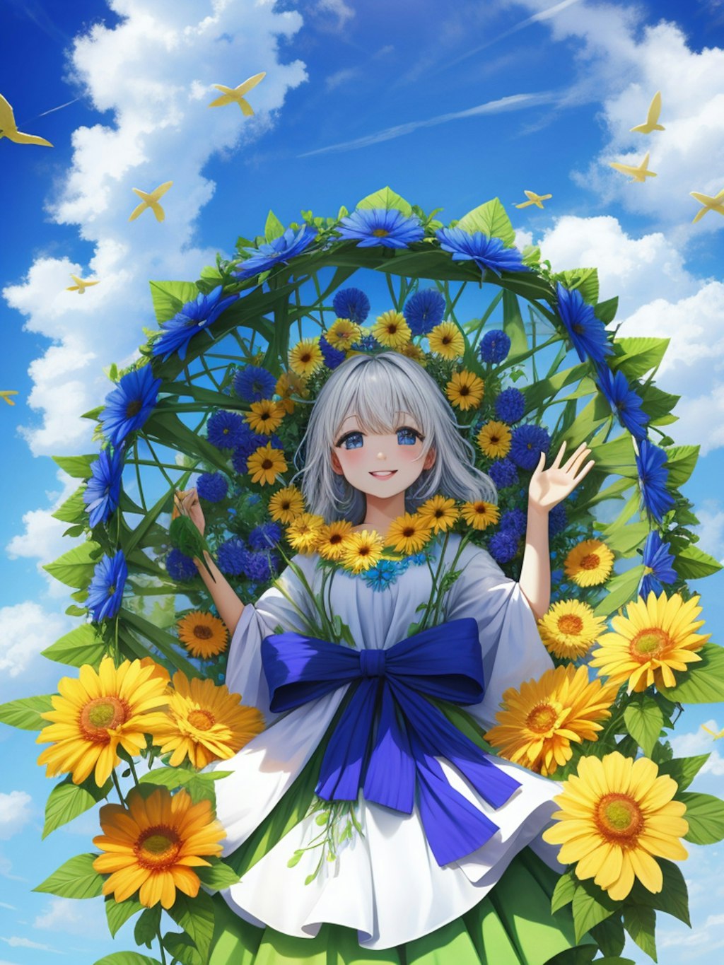 girl,flower and blue sky