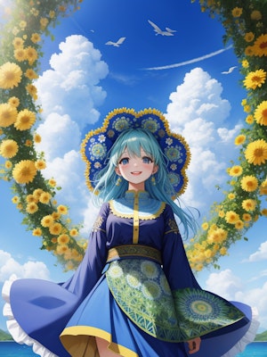 girl,flower and blue sky